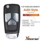 Xhorse Wireless Flip Remote Key Audi Style 3 Buttons XNAU01EN - Image 2