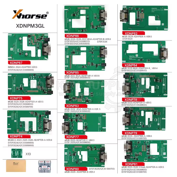 2025 Xhorse MQB48 No Disassembly No Soldering 13 Full Set Adapters XDNPM3GL Work with Multi-Prog, VVDI Prog, Key Tool Plus